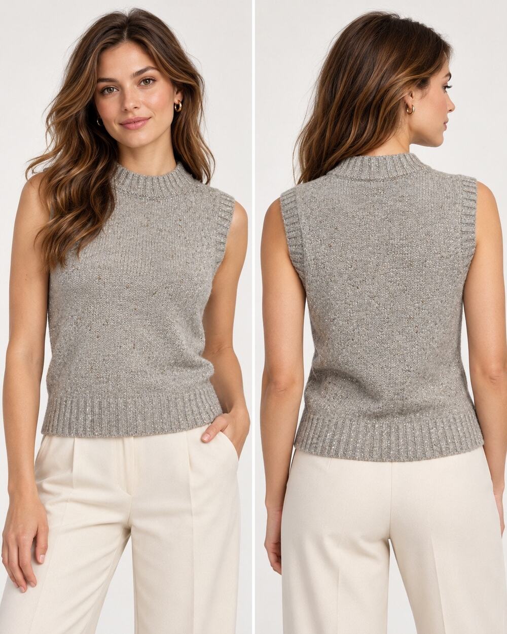 Le Lion Gray Sequin Embellished Sleeveless Crew Neck Sweater